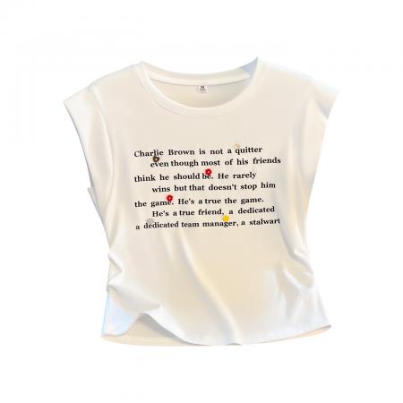 BY16514# 夏季新款飞飞袖印花腰部抽褶显瘦百搭短袖T恤  服裝批發女裝批發服飾貨源