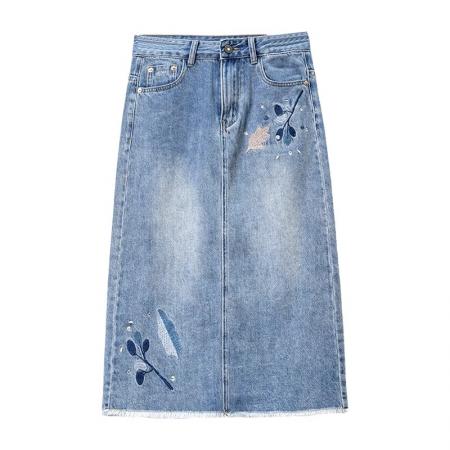 BY16521# 毛边牛仔半身裙女夏季新款高腰显瘦时尚中长款一步包臀裙子  服裝批發女裝批發服飾貨源