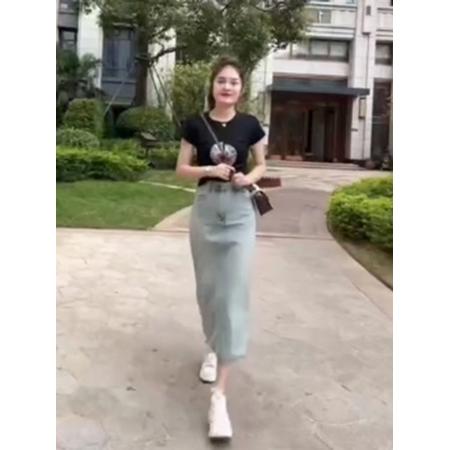 BY16522# 高级感烫钻牛仔半身裙女夏季新款高腰显瘦中长款A字开叉裙子  服裝批發女裝批發服飾貨源