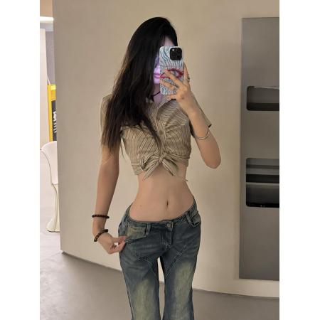 BY16534# 180高个子超长做旧复古微喇牛仔裤女低腰拼接显瘦修身弹力拖地裤  服裝批發女裝批發服飾貨源