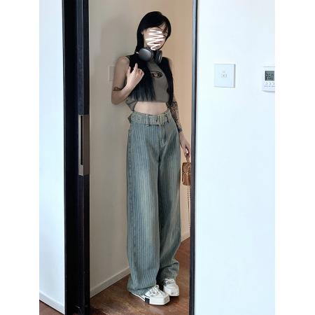 BY16535# 小个子150CM复古牛仔裤女夏季百搭直筒裤145九分高腰阔腿九分裤子  服裝批發女裝批發服飾貨源