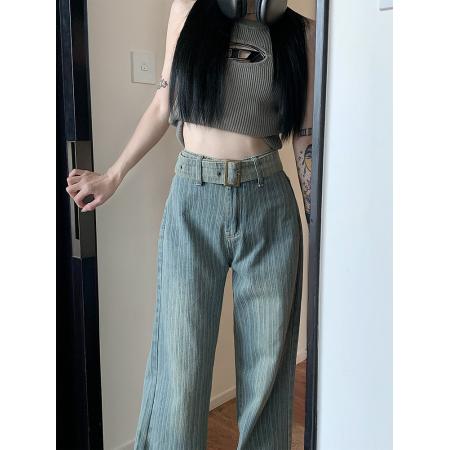 BY16535# 小个子150CM复古牛仔裤女夏季百搭直筒裤145九分高腰阔腿九分裤子  服裝批發女裝批發服飾貨源