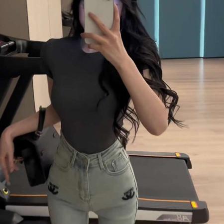 BY16538# 小香风立体印花牛仔微喇裤女春新款高腰弹力修身喇叭裤马蹄长裤  服裝批發女裝批發服飾貨源