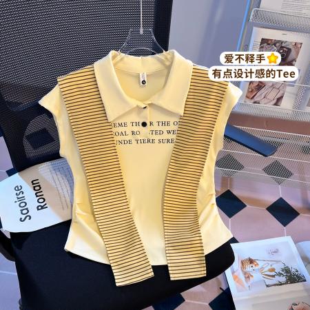 BY16551# 夏季新款女装短袖T恤港风时尚减龄披肩收腰上衣  服裝批發女裝批發服飾貨源