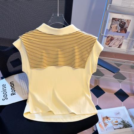 BY16551# 夏季新款女装短袖T恤港风时尚减龄披肩收腰上衣  服裝批發女裝批發服飾貨源