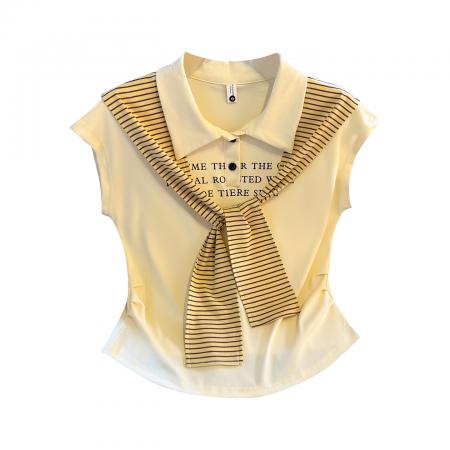 BY16551# 夏季新款女装短袖T恤港风时尚减龄披肩收腰上衣  服裝批發女裝批發服飾貨源