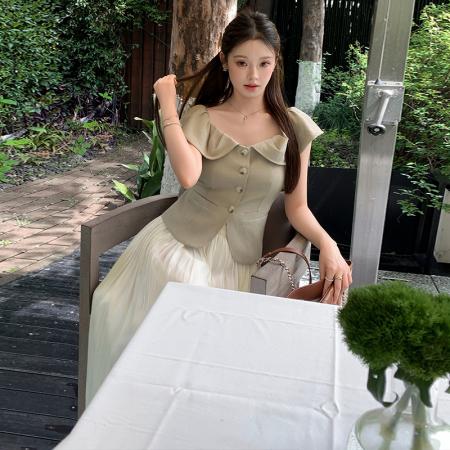 BY16554# 新中式套装女夏季新款气质上衣高腰显瘦半身裙两件套温柔风长裙  服裝批發女裝批發服飾貨源
