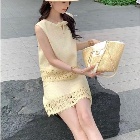 BY16557# 坤总槐绣小香风套装女夏新款流苏蕾丝马甲半身裙两件套女  服裝批發女裝批發服飾貨源