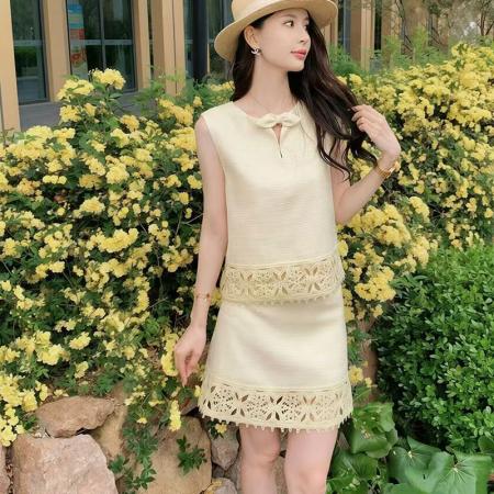 BY16557# 坤总槐绣小香风套装女夏新款流苏蕾丝马甲半身裙两件套女  服裝批發女裝批發服飾貨源