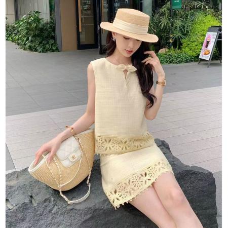 BY16557# 坤总槐绣小香风套装女夏新款流苏蕾丝马甲半身裙两件套女  服裝批發女裝批發服飾貨源