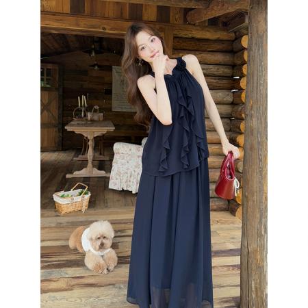 BY16569# 夏季新款女装法式优雅纯色雪纺衫+雪纺半身裙两件套女套装  服裝批發女裝批發服飾貨源