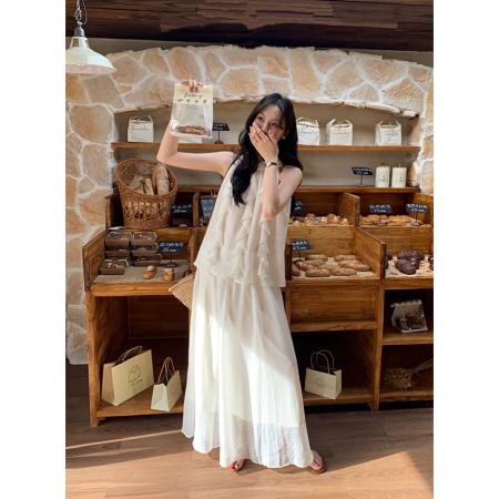 BY16569# 夏季新款女装法式优雅纯色雪纺衫+雪纺半身裙两件套女套装  服裝批發女裝批發服飾貨源