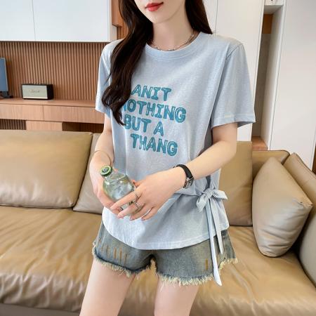 BY16580# 短袖t恤女夏季新款凉感雪花棉设计感小个子休闲显瘦上衣  服裝批發女裝批發服飾貨源