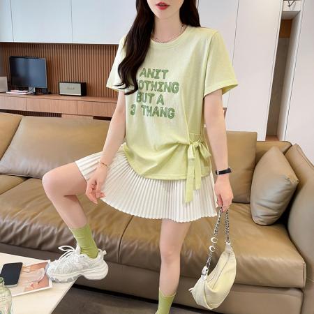 BY16580# 短袖t恤女夏季新款凉感雪花棉设计感小个子休闲显瘦上衣  服裝批發女裝批發服飾貨源