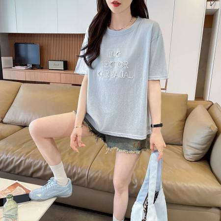 BY16583# 短袖t恤女夏季新款凉感雪花棉设计感小个子休闲显瘦上衣  服裝批發女裝批發服飾貨源