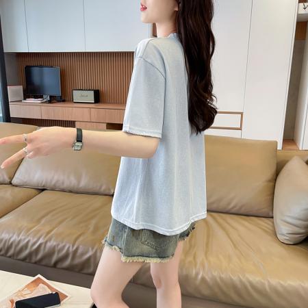 BY16583# 短袖t恤女夏季新款凉感雪花棉设计感小个子休闲显瘦上衣  服裝批發女裝批發服飾貨源