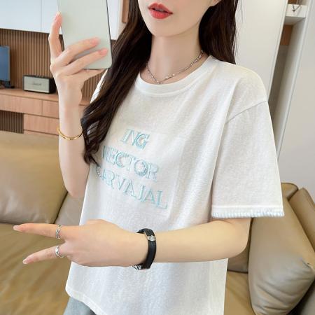 BY16583# 短袖t恤女夏季新款凉感雪花棉设计感小个子休闲显瘦上衣  服裝批發女裝批發服飾貨源