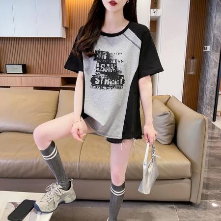 BY16586# 夏季新款螺纹后包领撞色显瘦短袖T恤女  服裝批發女裝批發服飾貨源