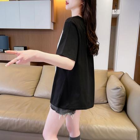 BY16586# 夏季新款螺纹后包领撞色显瘦短袖T恤女  服裝批發女裝批發服飾貨源