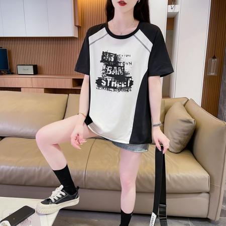 BY16586# 夏季新款螺纹后包领撞色显瘦短袖T恤女  服裝批發女裝批發服飾貨源