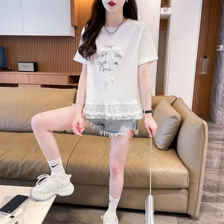 BY16587# 短袖t恤女夏季新款宽松时尚韩版大蝴蝶结蕾丝气质上衣女  服裝批發女裝批發服飾貨源