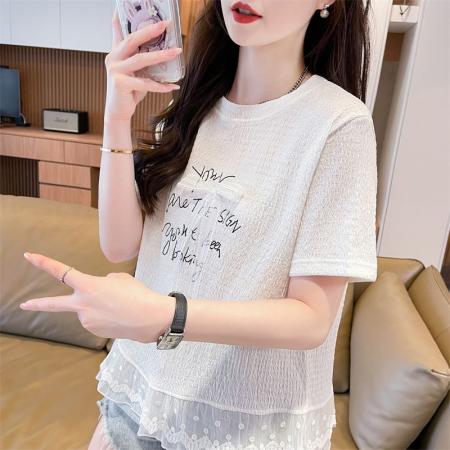 BY16587# 短袖t恤女夏季新款宽松时尚韩版大蝴蝶结蕾丝气质上衣女  服裝批發女裝批發服飾貨源