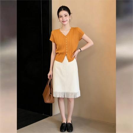 BY16591# 港风复古凉感短袖针织宽松百搭上衣夏百搭上衣  服裝批發女裝批發服飾貨源