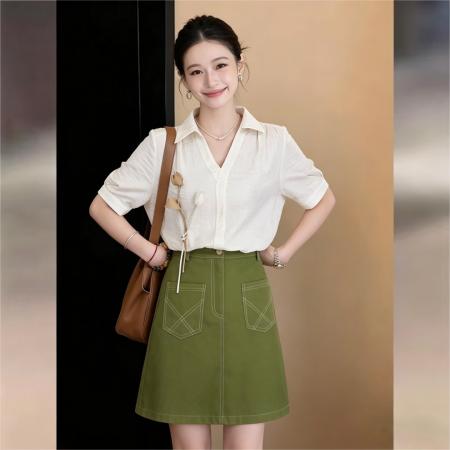 BY16592# 法式复古立体花瓣短袖衬衫女夏宽松百搭上衣  服裝批發女裝批發服飾貨源