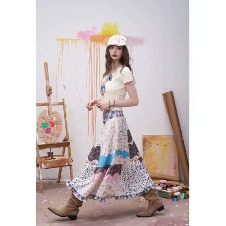 BY16613# 妖精的口袋时髦野心家贴布绣v领短袖针织衫女夏修身显瘦上衣  服裝批發女裝批發服飾貨源