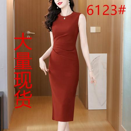 轻熟气质风收腰无袖连衣裙女春季深蓝侧开叉包臀中长裙  服裝批發女裝批發服飾貨源