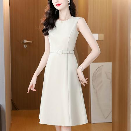 春季新款通勤无袖连衣裙收腰职业A字裙女  服裝批發女裝批發服飾貨源