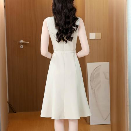 春季新款通勤无袖连衣裙收腰职业A字裙女  服裝批發女裝批發服飾貨源