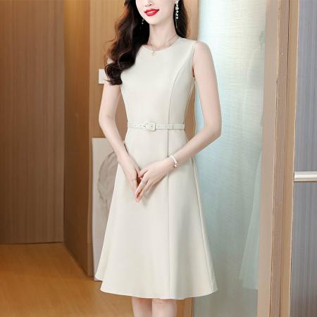 春季新款通勤无袖连衣裙收腰职业A字裙女  服裝批發女裝批發服飾貨源