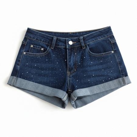 BY16653# 套装女夏季搭配一整套小个子两件套V领T恤+镶钻牛仔短裤