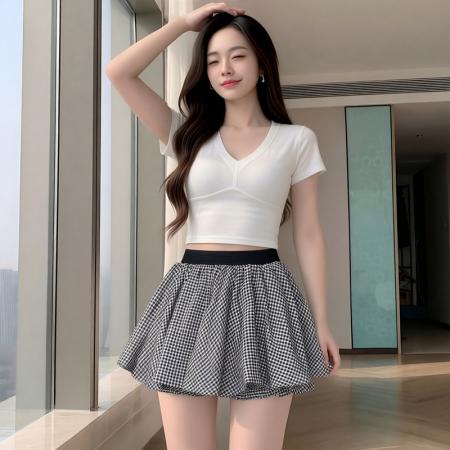 BY16655# 套装女夏季搭配一整套小个子两件套短款T恤+有安全裤半身裙