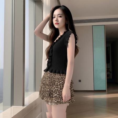 BY16658# 套装女夏季搭配一整套小个子两件套吊带背心+豹纹半身裙