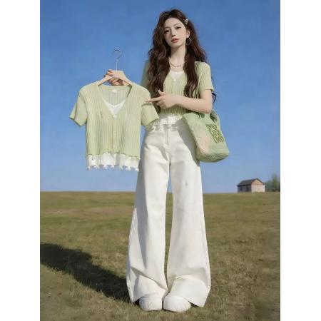 BY16662# 绿色假两件修...