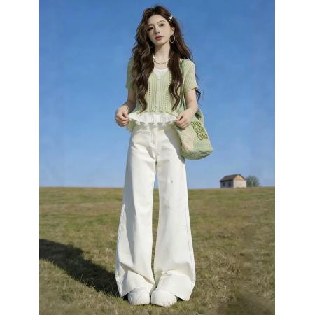 BY16662# 绿色假两件修身内搭打底针织衫女春季巨好看慵懒松弛绝美上