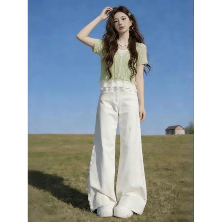 BY16662# 绿色假两件修身内搭打底针织衫女春季巨好看慵懒松弛绝美上