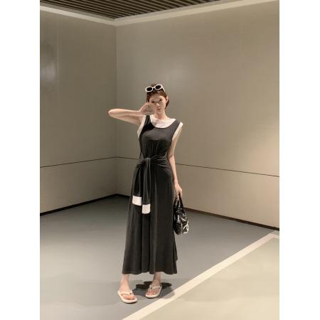 BY16672# 夏季灰色吊带连衣裙子女新款特别独特漂亮掐腰假两件