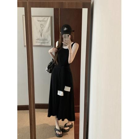 BY16672# 夏季灰色吊带连衣裙子女新款特别独特漂亮掐腰假两件