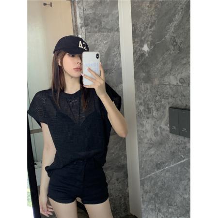 BY16673# 性感露背修身外穿背心小吊带+镂空短袖上衣