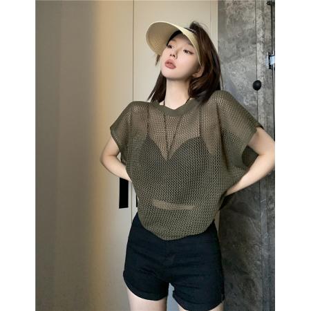 BY16673# 性感露背修身外穿背心小吊带+镂空短袖上衣