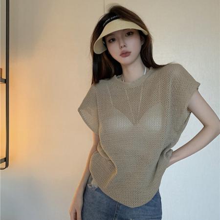BY16673# 性感露背修身外穿背心小吊带+镂空短袖上衣