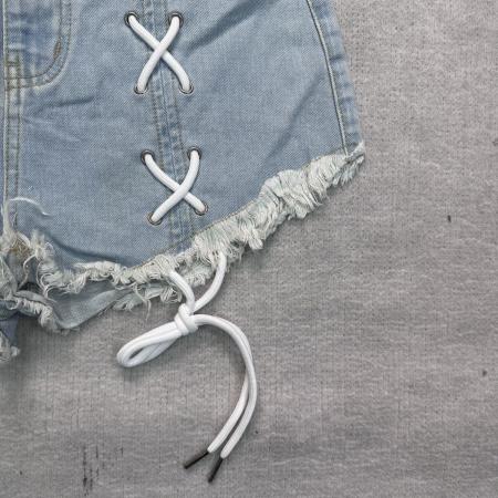 BY16678# 毛边牛仔短裤女夏季新款绑带高腰显瘦辣妹a字时尚浅色热裤