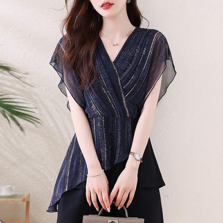 大码雪纺短袖上衣夏季新款胖MM...