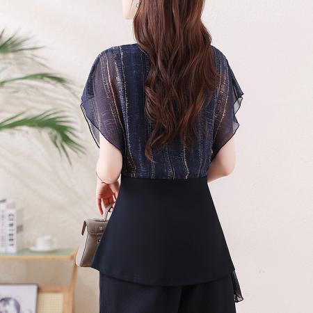 大码雪纺短袖上衣夏季新款胖MM修身显瘦简约韩版V领小衫