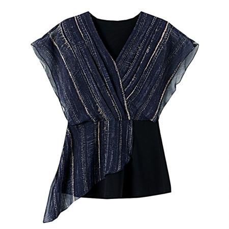 大码雪纺短袖上衣夏季新款胖MM修身显瘦简约韩版V领小衫