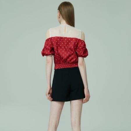 BY16687# 衬衫春秋新款设计款别致女装网纱拼接圆领波点雪纺衫上衣女潮