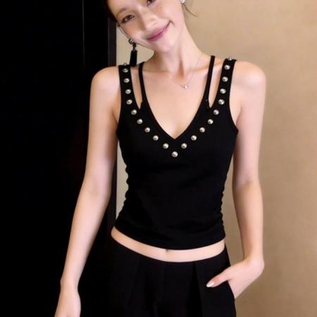 BY16688# 美式辣妹假两件吊带背心女内搭春夏季可外穿设计感修身无袖小上衣